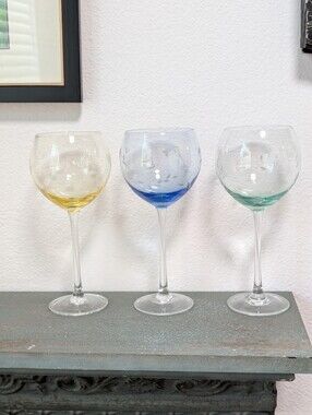 Vintage Lenox Butterfly Meadow Etched Balloon Goblets Set of 3- Different Colors